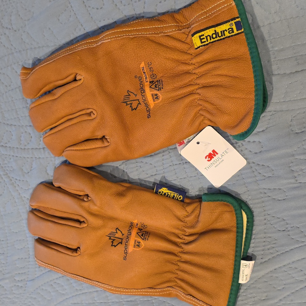 BNWT! 3M Thinsulate Insulation, Endura, XL, Brown Leather Gloves - Picture 2 of 4